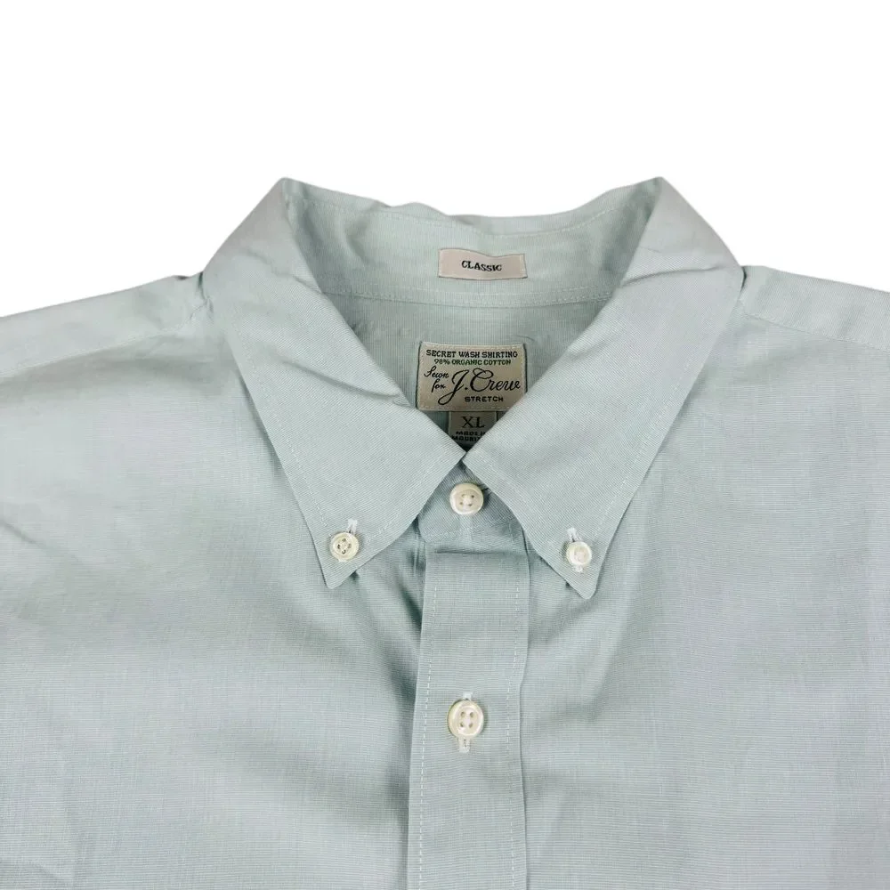 J Crew Shirt Men's XL Organic Cotton Classic Fit Mint‎ Green Button Down Stretch